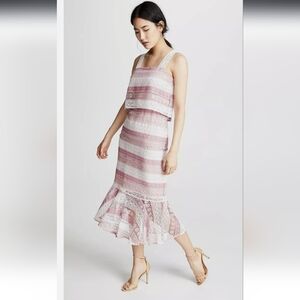 Shoshanna Pink and White Lace Midi Dress